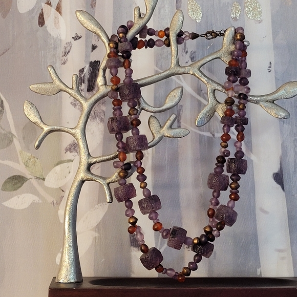 COLDWATER CREEK Ornate Etched Purple, Red, & Copper Bi-strand Beaded Necklace - Picture 6 of 14
